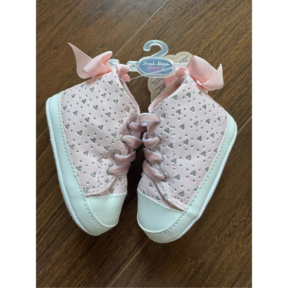 First Steps size 3 6-9 month baby girl sparkle pink lace shoes - Picture 2 of 4